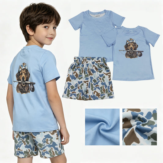 BSSO1999 Puppy Hunting Blue Short Sleeve Camouflage Shorts Boys Sets 202605 RTS