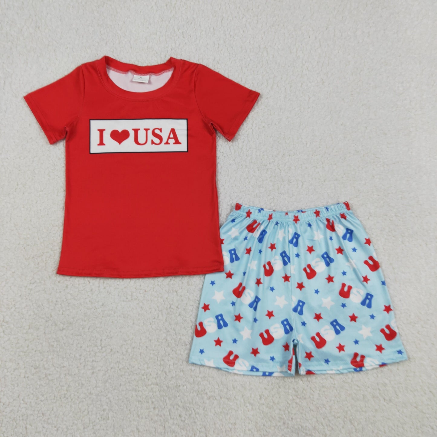 BSSO2011 4th of July I Love USA Red Short Sleeve Shorts Boys Sets 202605 RTS