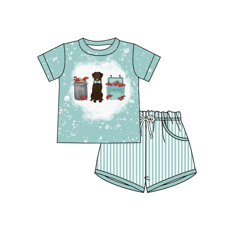MOQ 5 PCS preorder BSSO2019 Puppy Crayfish Blue Green Short Sleeve Shorts Boys Sets 202604