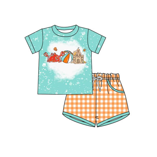MOQ 5 PCS preorder BSSO2020 Crab Seashell Starfish Beach Ball Castle Light Green Short Sleeve Shorts Boys Sets 202604