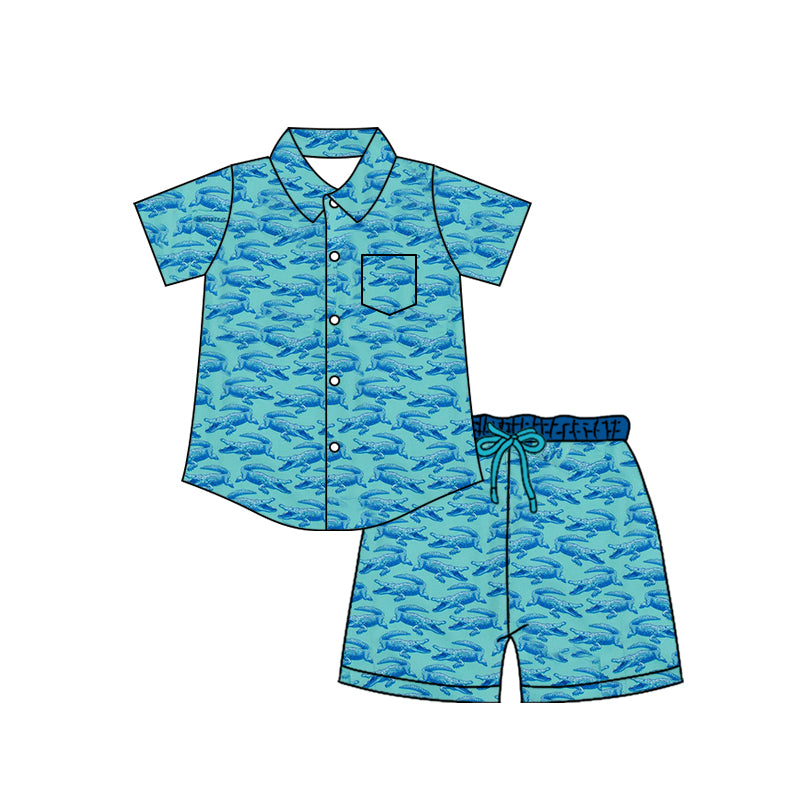 MOQ 5 PCS preorder BSSO2021 Crocodile Blue Green Buttons Polo Short Sleeve Shorts Boys Sets 202604