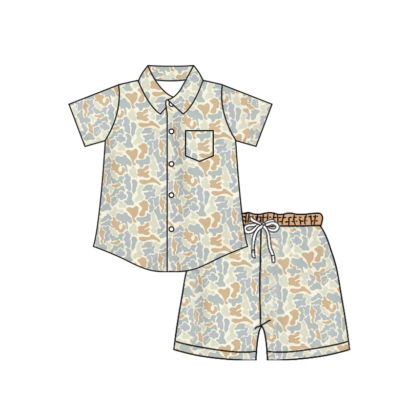MOQ 5 PCS preorder BSSO2022 Light Color Camouflage Buttons Polo Short Sleeve Shorts Boys Sets 202604