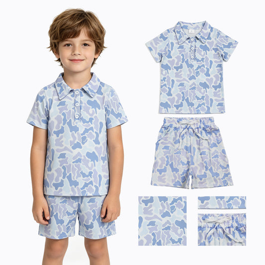 BSSO2036 Light Blue Camouflage Polo Short Sleeve Red Shorts Boys Sets 202605 RTS