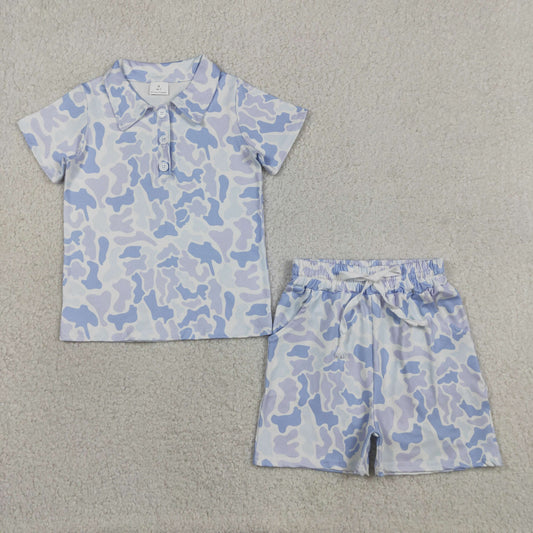 BSSO2036 Light Blue Camouflage Polo Short Sleeve Red Shorts Boys Sets 202605 RTS