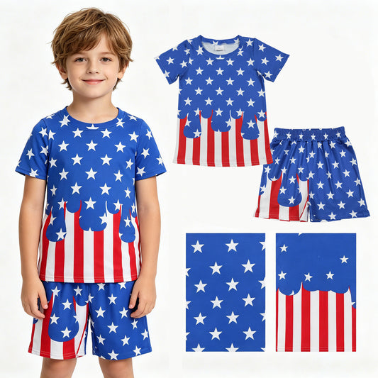 BSSO2040 4th of July Star Stripe Blue Short Sleeve Red Shorts Boys Sets 202605 RTS