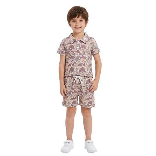 BSSO2046 Hunting Camo Polo Boys Shorts Outfits