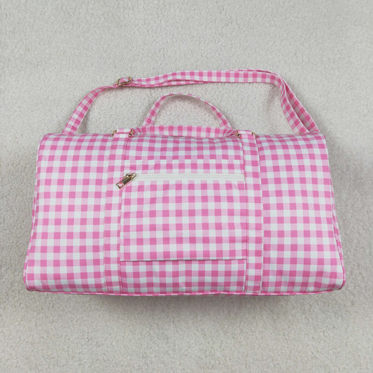 NEW BA0302 Pink Ruffle Plaid Gym Bag Boutique Travel Bag Handbag 7.9*18.5*11.2 inches 202512 RTS