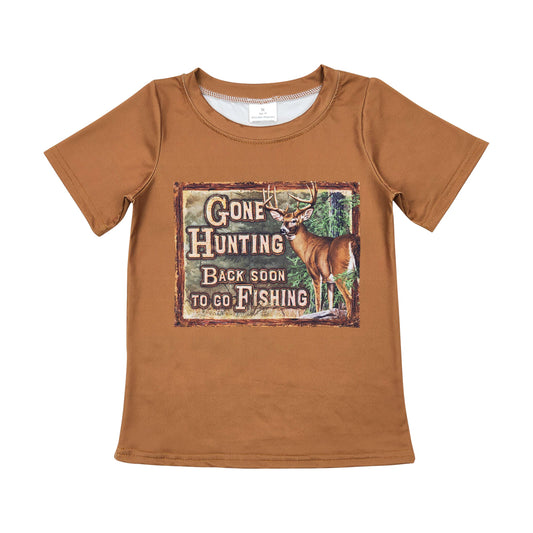 BT0424 Brown Short sleeve top with hunting deer pattern Boy Boutique Outfit RTS 202412