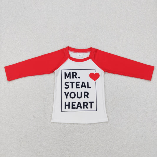 BT0441 Red shoulder T-shirts long Sleeve top valentines boys outfit RTS 202412