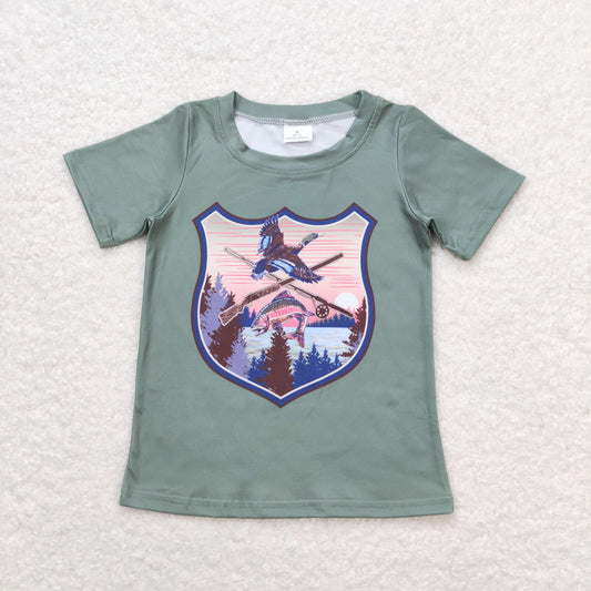 BT0465 Duck Gun Green Short Sleeve Top Shirts Boys Boutique clothes  202404 RTS
