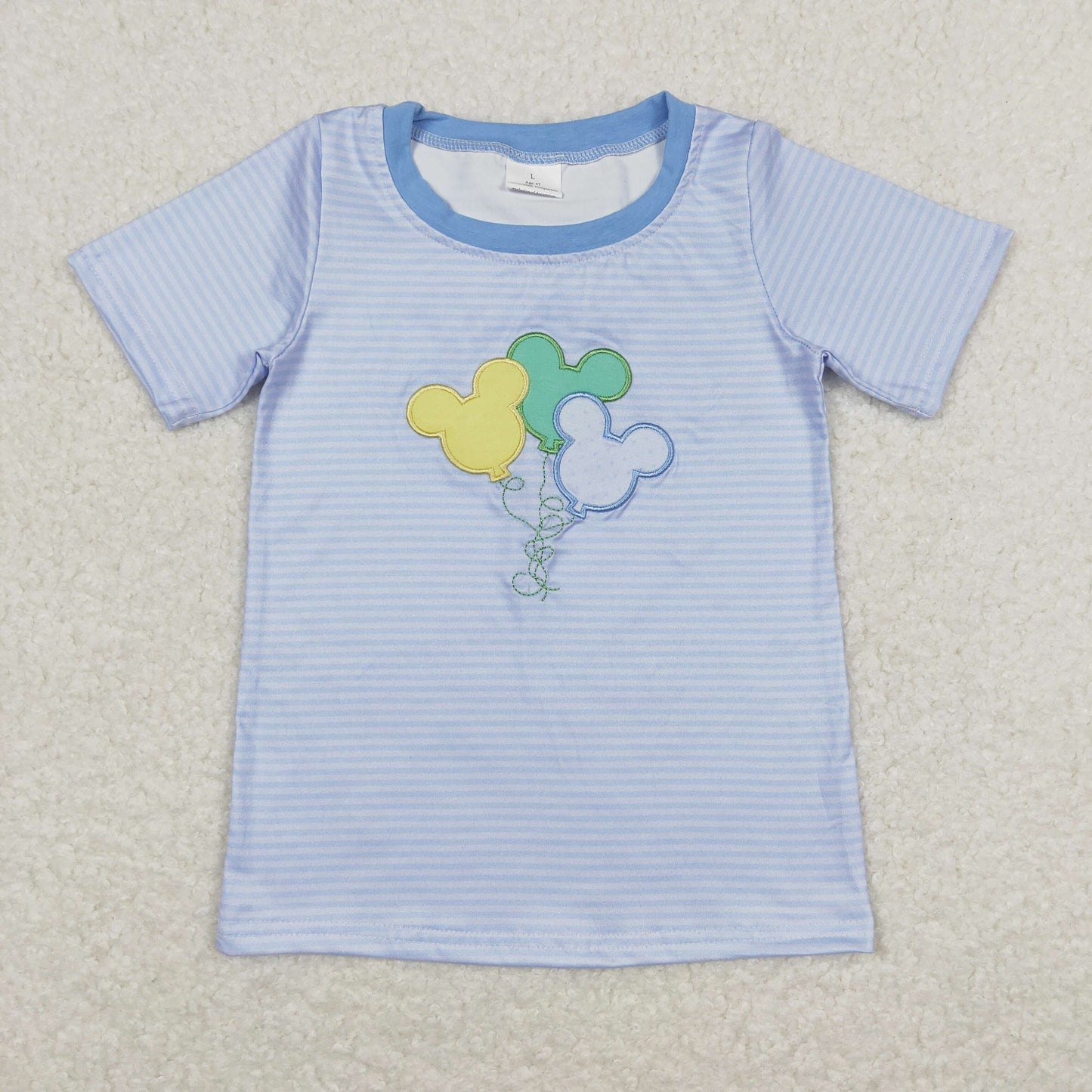 BT0482 Embroidered Mickey Blue Stripe Short Sleeve Boys T-shirts RTS 202508