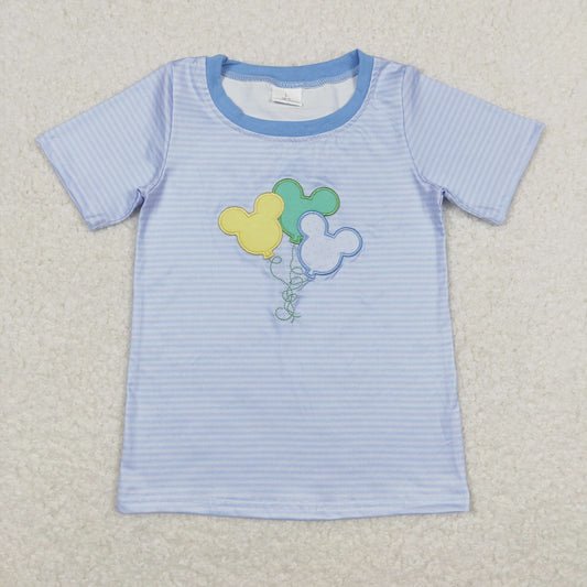 BT0482 Embroidered Mickey Blue Stripe Short Sleeve Boys T-shirts RTS 202508