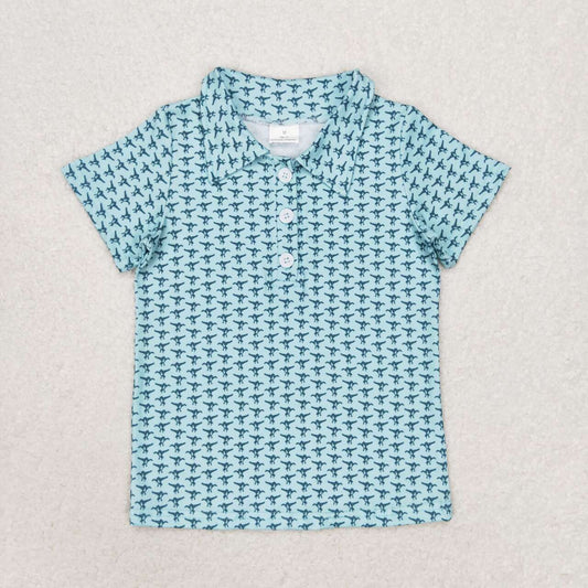 BT0497 Turquoise button short sleeve top of high quality baby boys clothes