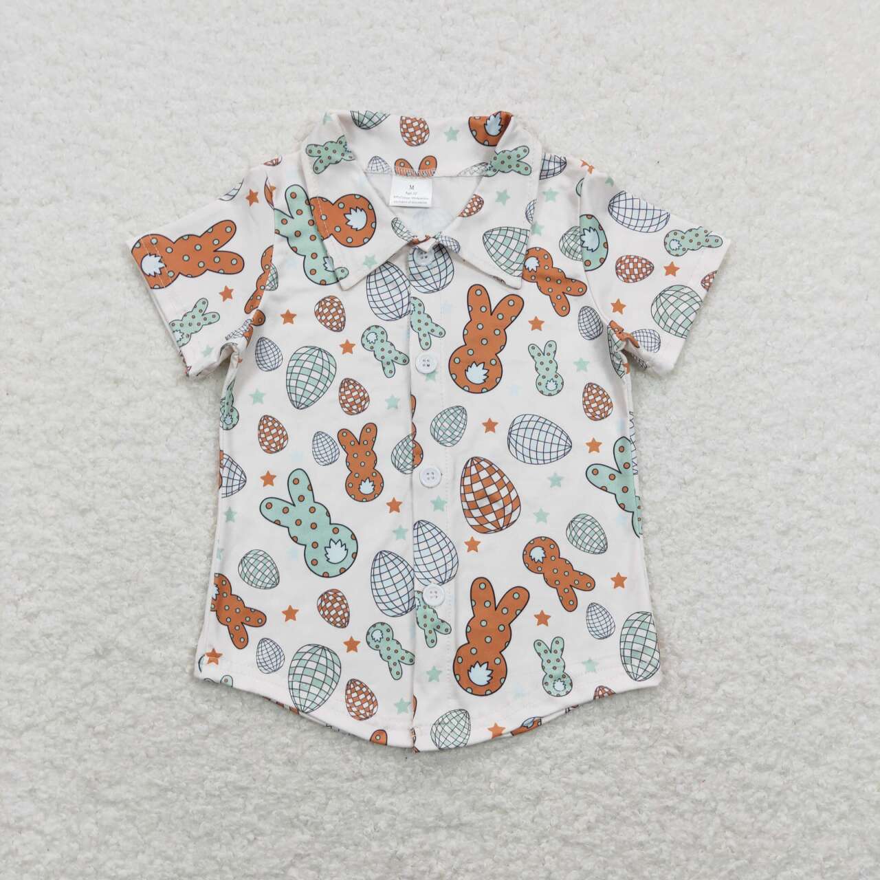 BT0484 White polo T-shirts colored rabbits Short Sleeve top Easter outfit sets boys outfit RTS 202412