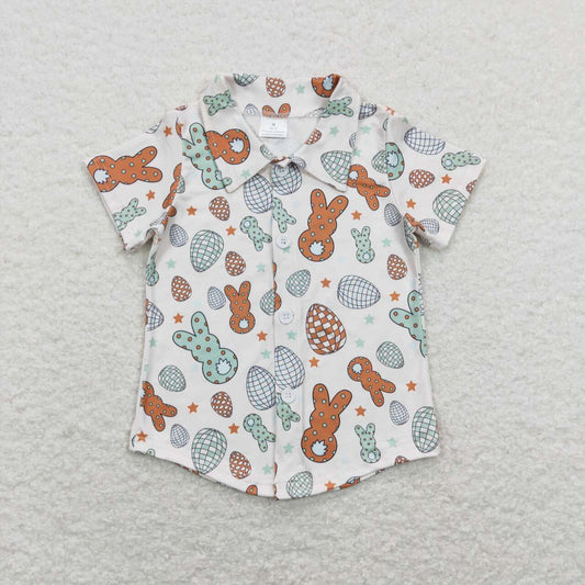 BT0484 White polo T-shirts colored rabbits Short Sleeve top Easter outfit sets boys outfit RTS 202412
