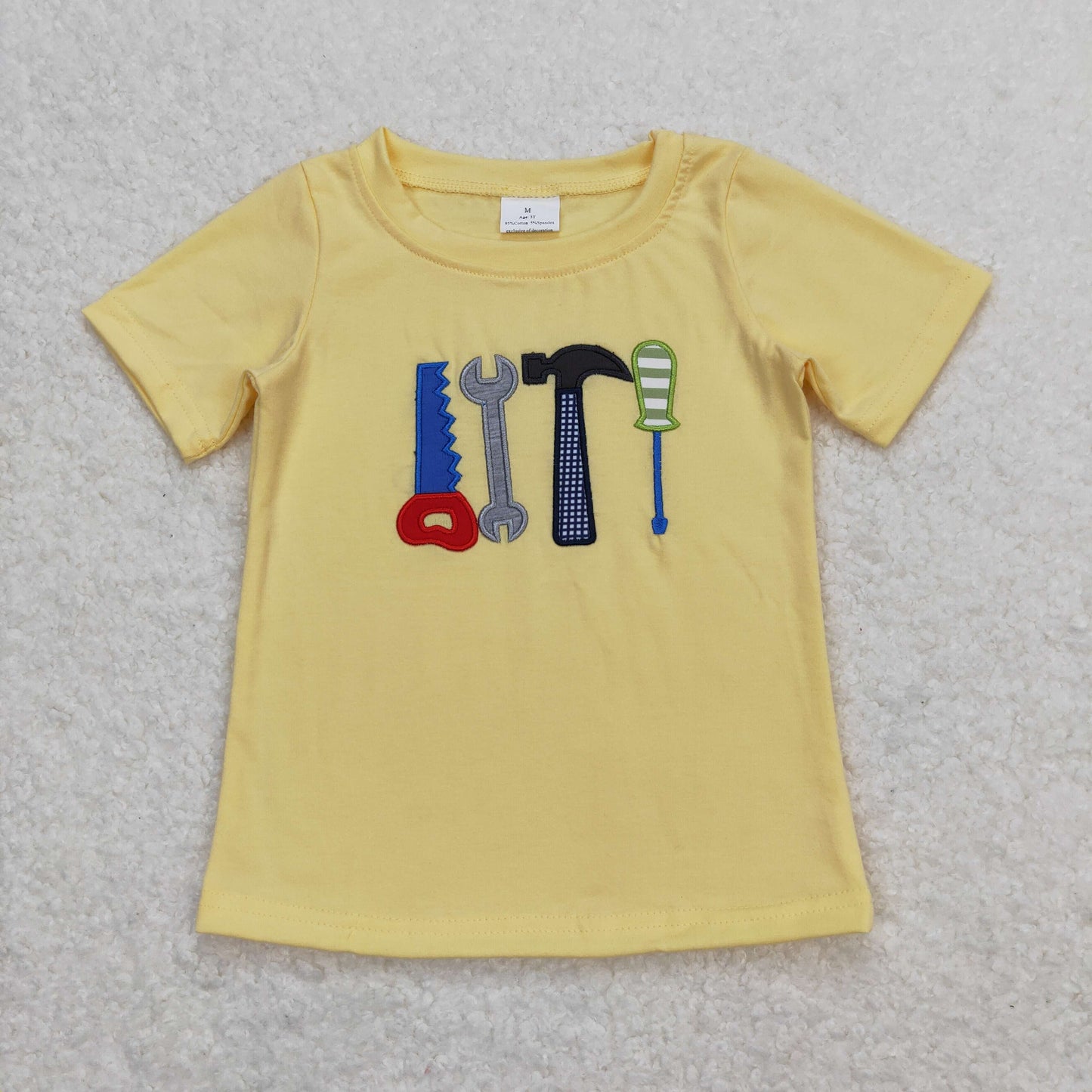BT0575 Embroidered Toolbox Yellow Short Sleeve Top Shirts Boys Boutique Outfits 202404 RTS