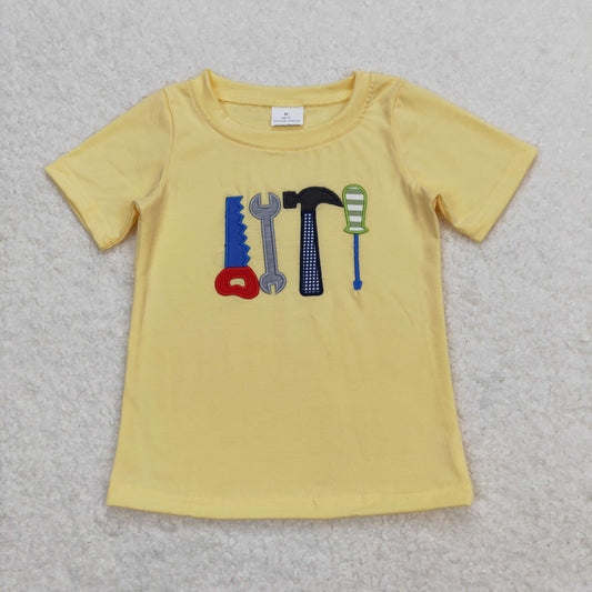 BT0575  Embroidered Toolbox Yellow Short Sleeve Top Shirts Boys Boutique Outfits 202404 RTS