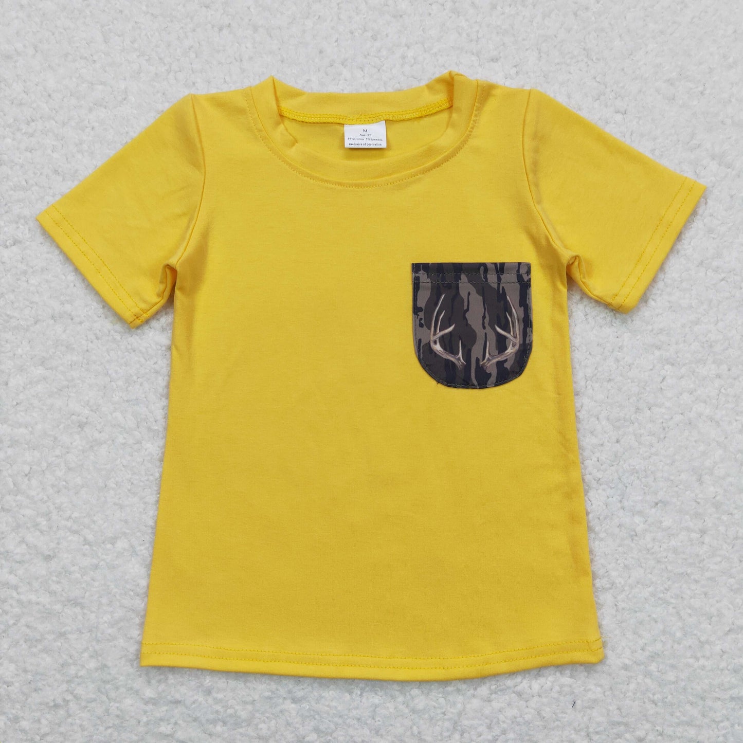 BT0604 Army Green Camo Pocket Yellow Short Sleeve Boys Top RTS 202508