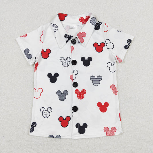BT0607 Cartoon Mickey Mouse White Button Short Sleeve Boys Top RTS 202508