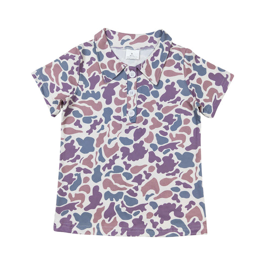 BT0641 Purple Blue Camouflaged Polo Short sleeve top Boys RTS 202412