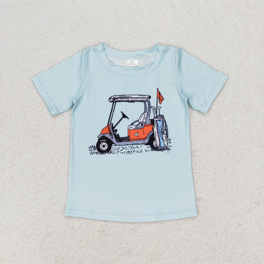 BT0646 Golf tour car teal short sleeved top high quality children boutique clothing