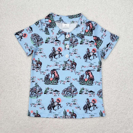 BT0661 Riding light blue short sleeve top high quality boys clothing sets 1-2 years