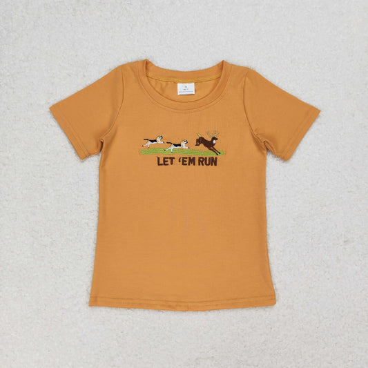 BT0674 Embroidered Let's Run Puppy Deer Short Sleeve Boys t Shirts RTS 202509