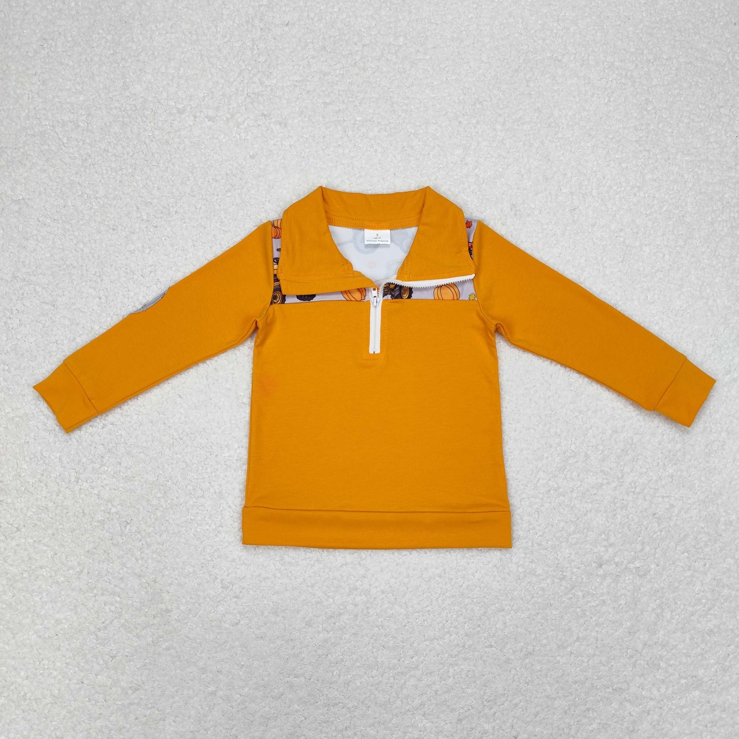 BT0695 Pumpkin truck tractor Orange gray zipper long sleeve top kids clothing wholesale