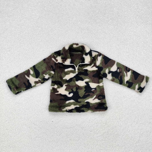 BT0737  Camouflage Rice Green Zipper Fleece Jacket Long Sleeve Boys Top RTS 202509