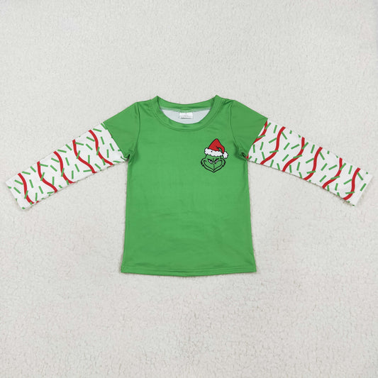 BT0770 grinch red and green wavy stitching long-sleeved top