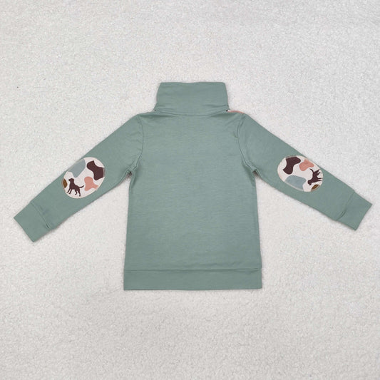 BT0796 Puppy duck camouflage green zipper long-sleeved top