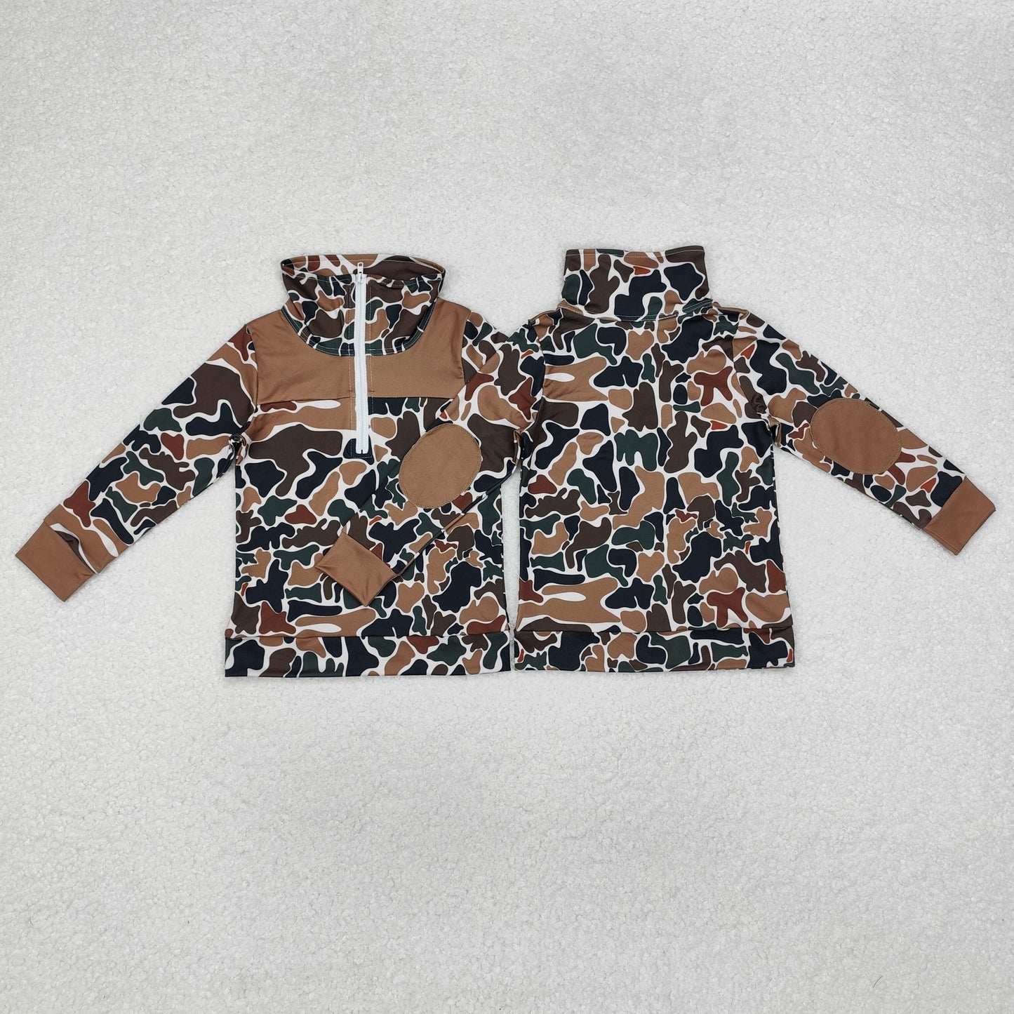 BT0810 Brown green camouflage beige zip-up long-sleeved top