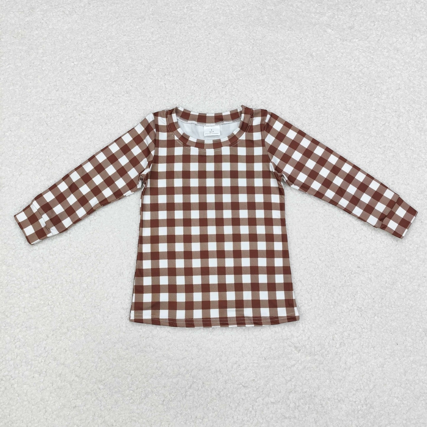 BT0853 Brown plaid long-sleeved top