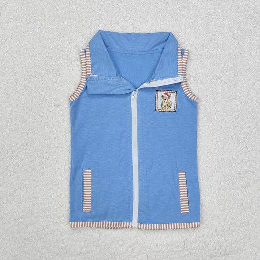 BT0860 Blue waistcoat Embroidery puppy outfits Boys boutique sets with pocket20241112 RTS