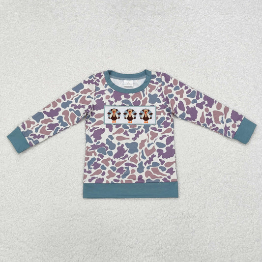 BT0863 Embroidered Thanksgiving Turkey Camouflage Long Sleeve Boys Top High Quality Wholesale RTS 202509