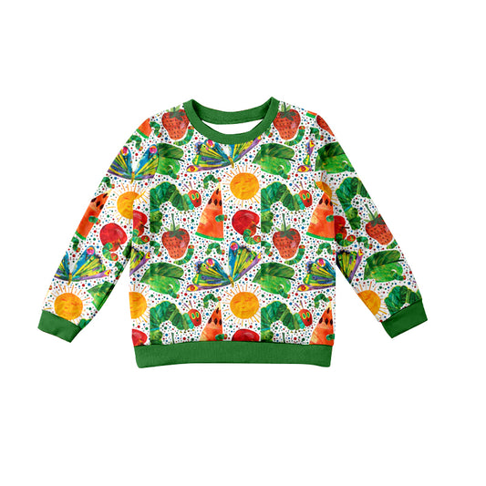 Preorder BT0867 Cartoon caterpillar green white long-sleeved top