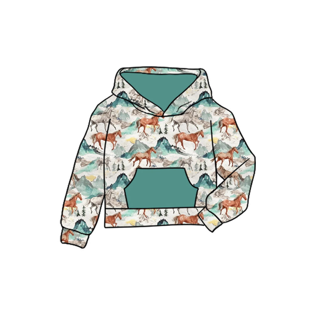 BT0868 Cowboy Horse Pattern Pocket Hooded Long-Sleeved Boys Top RTS 202509