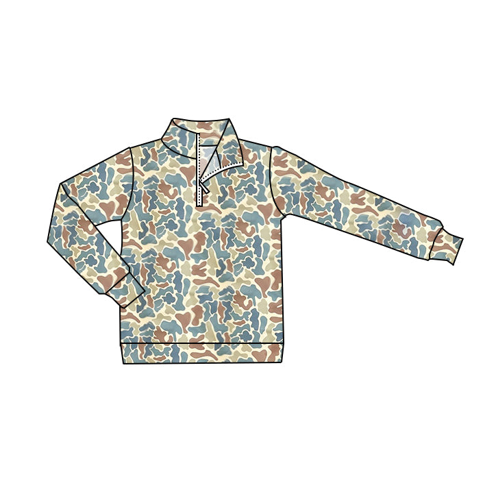 BT0870 Brown, Green and Blue Camouflage Zip-up Long-Sleeved Boys Top RTS 202509