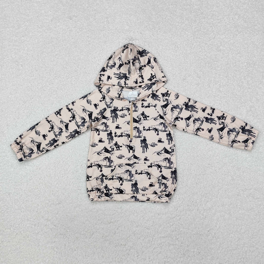 BT0874 Cowboy Riding Zipper Beige Hooded Long-Sleeved Boys Top RTS 202509