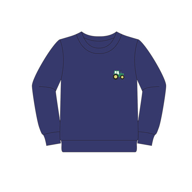BT0879 Embroidered Tractor Navy Long Sleeve Boys Top RTS 202509