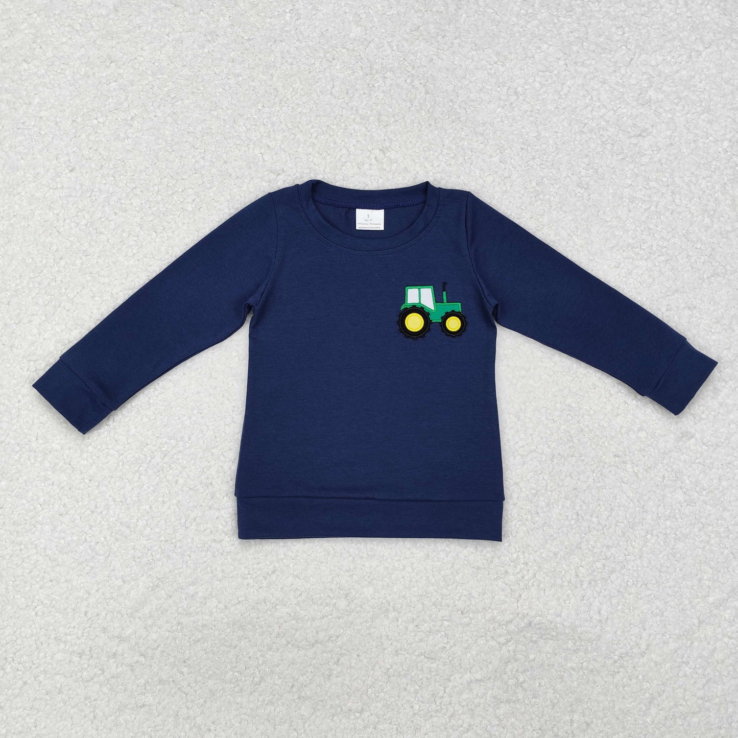 BT0879 Embroidered Tractor Navy Long Sleeve Boys Top RTS 202509