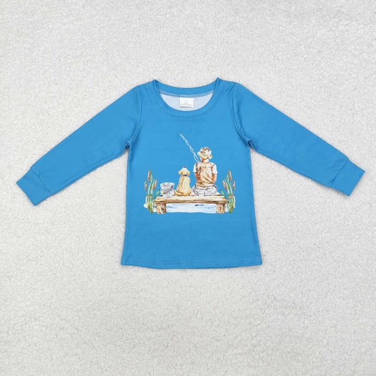 BT0895 Puppy Boy Fishing Blue Long Sleeve Top RTS 202509