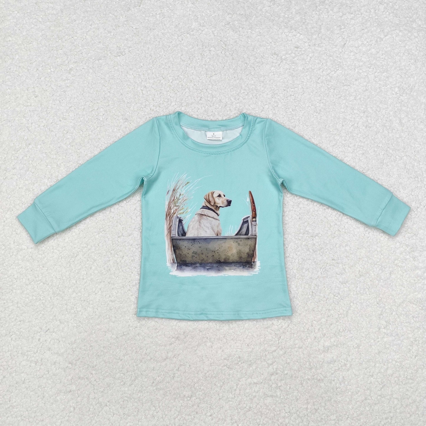 BT0896 Puppy Gun Teal Long-Sleeved Boys Top RTS 202509