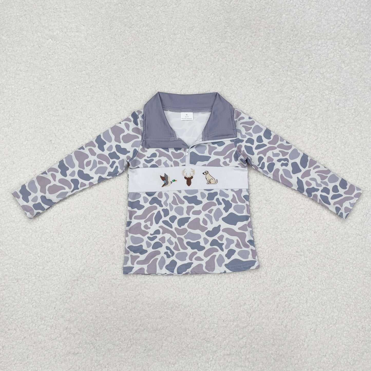 BT0904 Boys boutique stand-up zipper long sleeve top embroidery puppy hunting deer 202412RTS