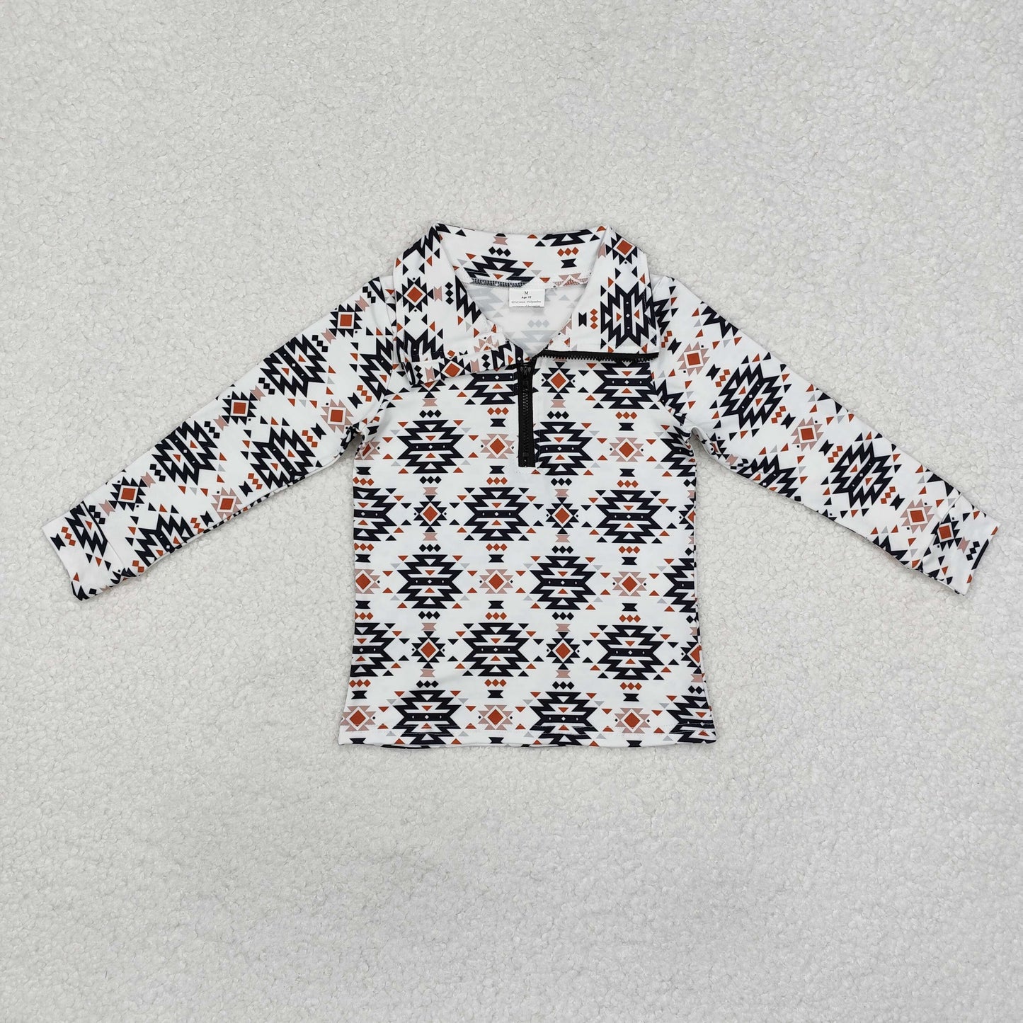 BT0937 Geometric white zipper long sleeve top high quality
