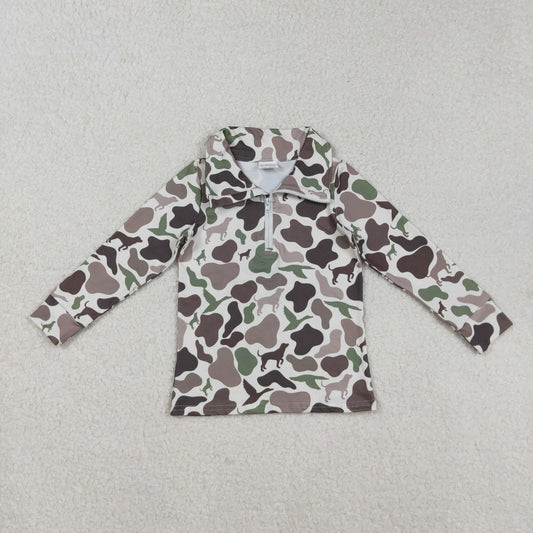 BT0955 Puppy Duck Hunting Camo Zipper Long-Sleeved Boys T-Shirt 202509 RTS