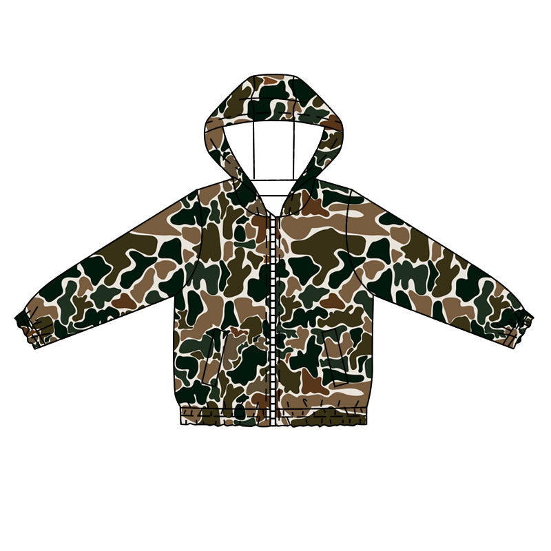 MOQ 5 PCS Preorder BT1034 Camouflage beige zip-up hooded long-sleeved top