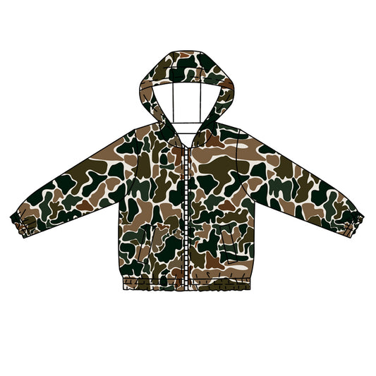 MOQ 5 PCS Preorder BT1034 Camouflage beige zip-up hooded long-sleeved top