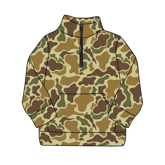 Preorder BT1039 Pocket camo light green zip-up long-sleeved top