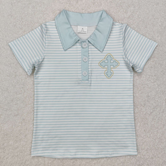 BT1045 Light Green Easter boutique Cross Polo short sleeve t-shirts baby boys boutique outfit  202501RTS
